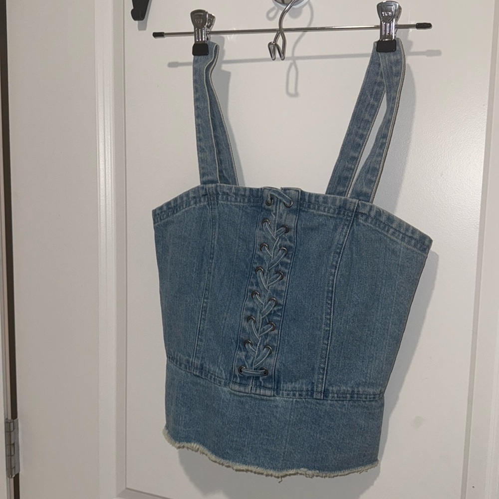 American Eagle Denim Corset Top – Lace-Up Front